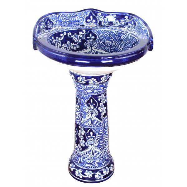 Mexican Talavera Pedestal Sink Roman Style Acapulco Azul